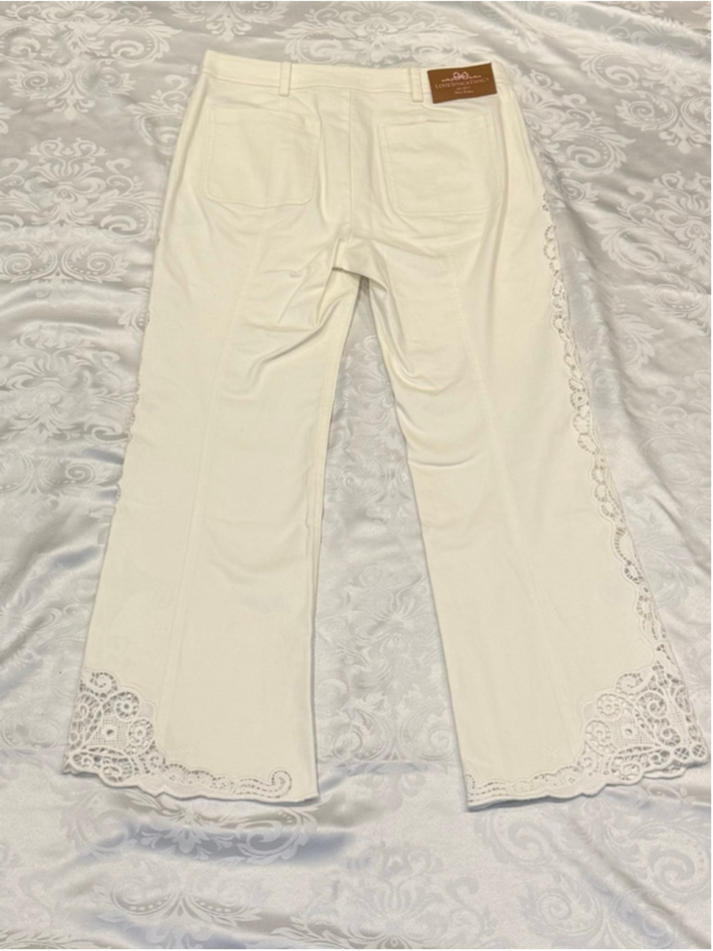LoveShackFancy Maia Cropped Crochet Lace Pants Optic White Size 28 - Picture 5 of 9